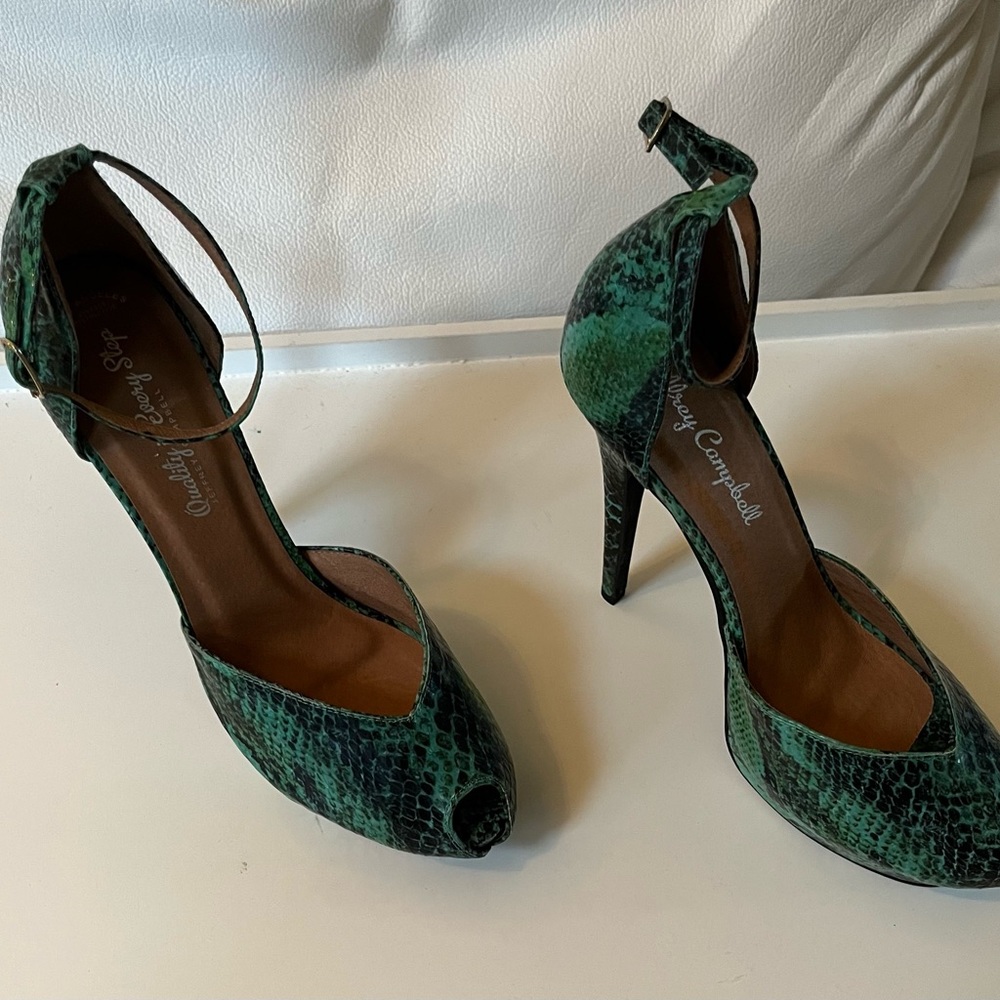 New Jeffery Campbell Midler Green/Black Snakeskin Peeptoe Pump size 11